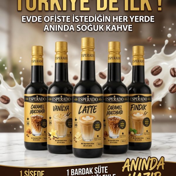 VANİLYA*CARAMEL MACCHİATO*WHİTE CHOCLATE MOCHA*LATTE*FINDIKLI  ÇABUK KAHVE 5Li SET 750 ML