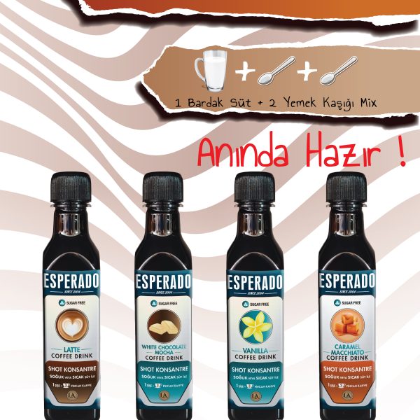 ESPERADO VANİLYA *KARAMEL*LATTE*WHİTE CHOCOLATE AROMALI SOĞUK KAHVE MİX 4 LÜ SET 60 ML X 4 ADET