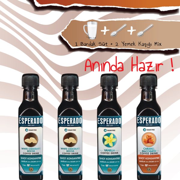 ESPERADO VANİLYA *KARAMEL*FINDIK*WHİTE CHOCOLATE AROMALI SOĞUK KAHVE MİX 4 LÜ SET 60 ML X 4 ADET