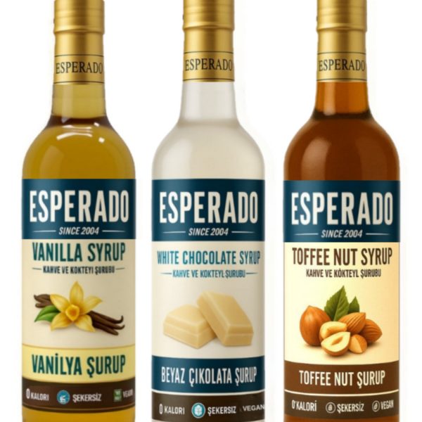 ESPERADO ŞEKERSİZ  KAHVE ŞURUBU 750 ML 3'LÜ (VANİLYA-TOFFY NUT-BEYAZ ÇİKOLATA)