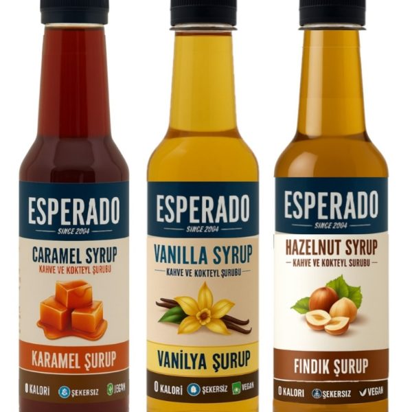 ESPERADO ŞEKERSİZ  KAHVE ŞURUBU 250 ML 3'LÜ (VANİLYA-KARAMEL-FINDIK)