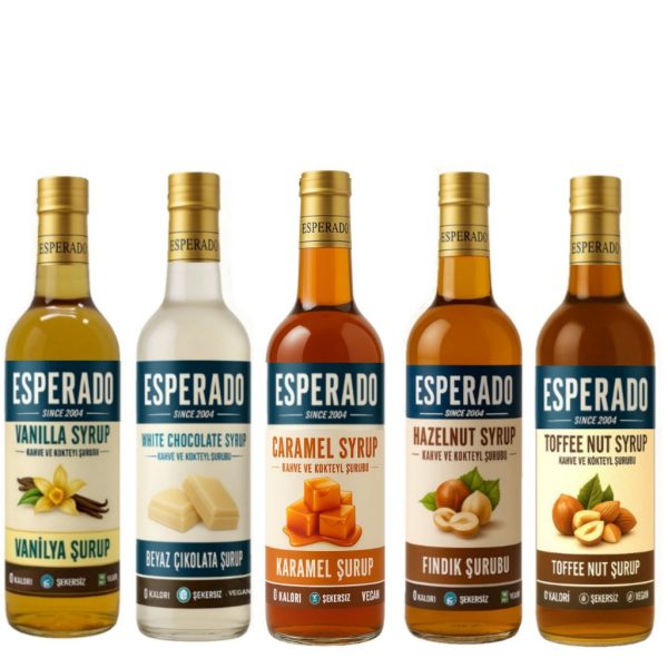 ESPERADO ŞEKERSİZ  KAHVE ŞURUBU 750 ML 5'Lİ (VANİLYA-KARAMEL-FINDIK-BEYAZ ÇİKOLATA-TOFFYNUT)