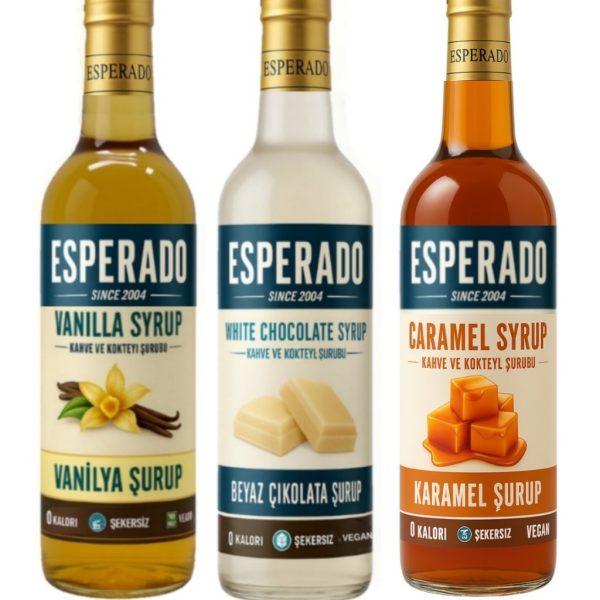 ESPERADO ŞEKERSİZ  KAHVE ŞURUBU 750 ML 3'LÜ (VANİLYA-BEYAZ ÇİKOLATA-KARAMEL)