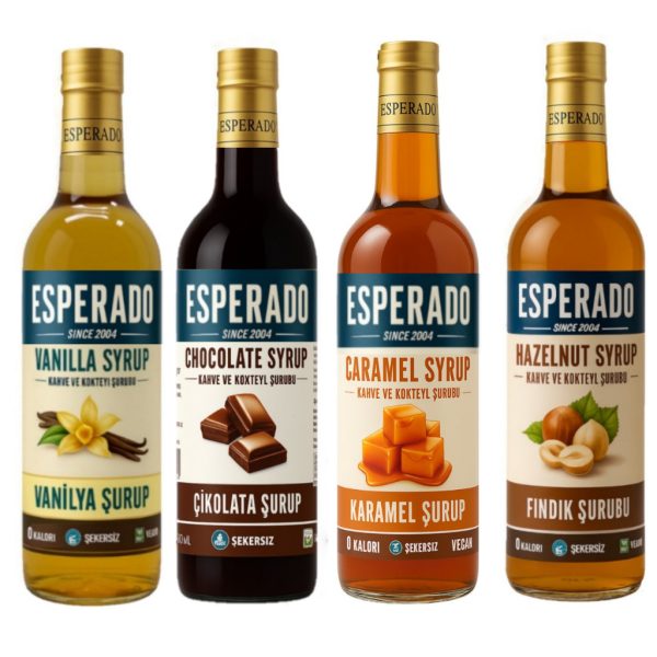 ESPERADO ŞEKERSİZ  KAHVE ŞURUBU 750 ML 4'LÜ (VANİLYA-KARAMEL-FINDIK-ÇİKOLATA)