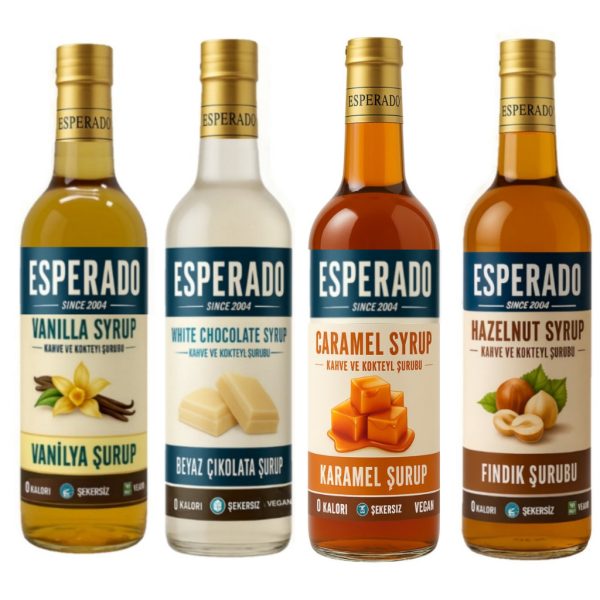 ESPERADO ŞEKERSİZ  KAHVE ŞURUBU 750 ML 4'LÜ (VANİLYA-KARAMEL-FINDIK-BEYAZ ÇİKOLATA)
