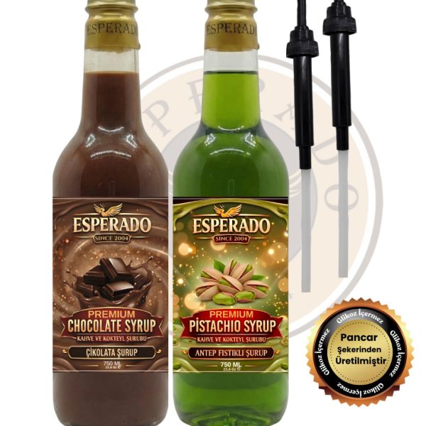 ESPERADO PREMIUM % 100 Şeker * Antep Fıstığı-Çikolata Aromalı Kahve Şurubu 750 ml X 2 Ad.