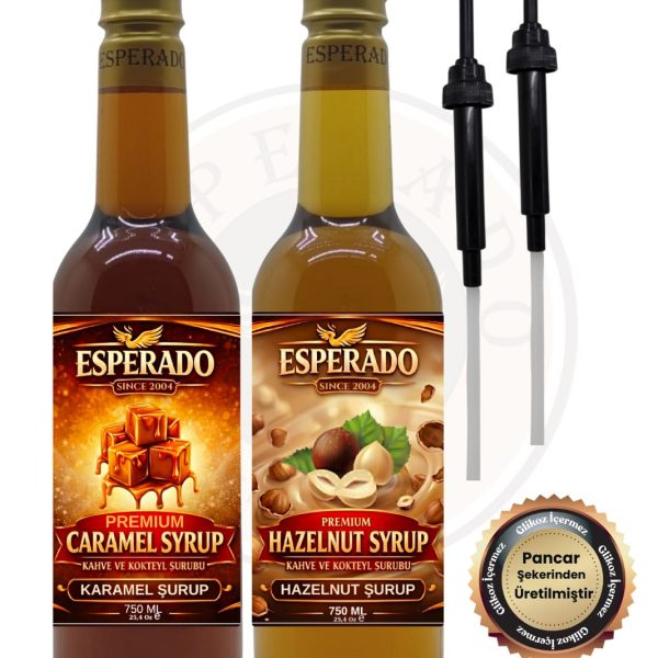 ESPERADO PREMIUM % 100 Şeker  Karemel -Fındık Aromalı Kahve Şurubu 750 ml X 3 Ad.