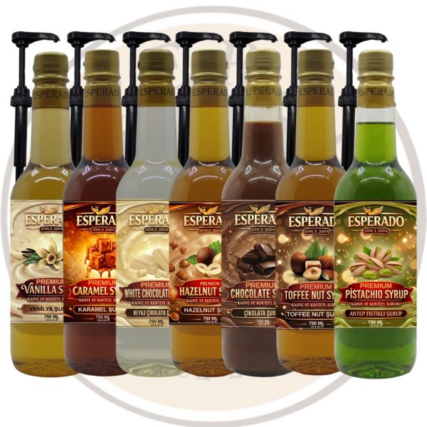 ESPERADO PREMIUM KAHVE ŞURUBU 750 ML 7'Lİ (VANİLYA-KARAMEL-FINDIK-ÇİKOLATA-TOFFYNUT-BEYAZ ÇİKOLATA-ANTEP FISTIĞI)