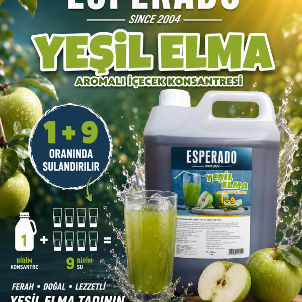 YEŞİL ELMA AROMALI KONSANTRE MEYVE SUYU 5 LT - 1/9